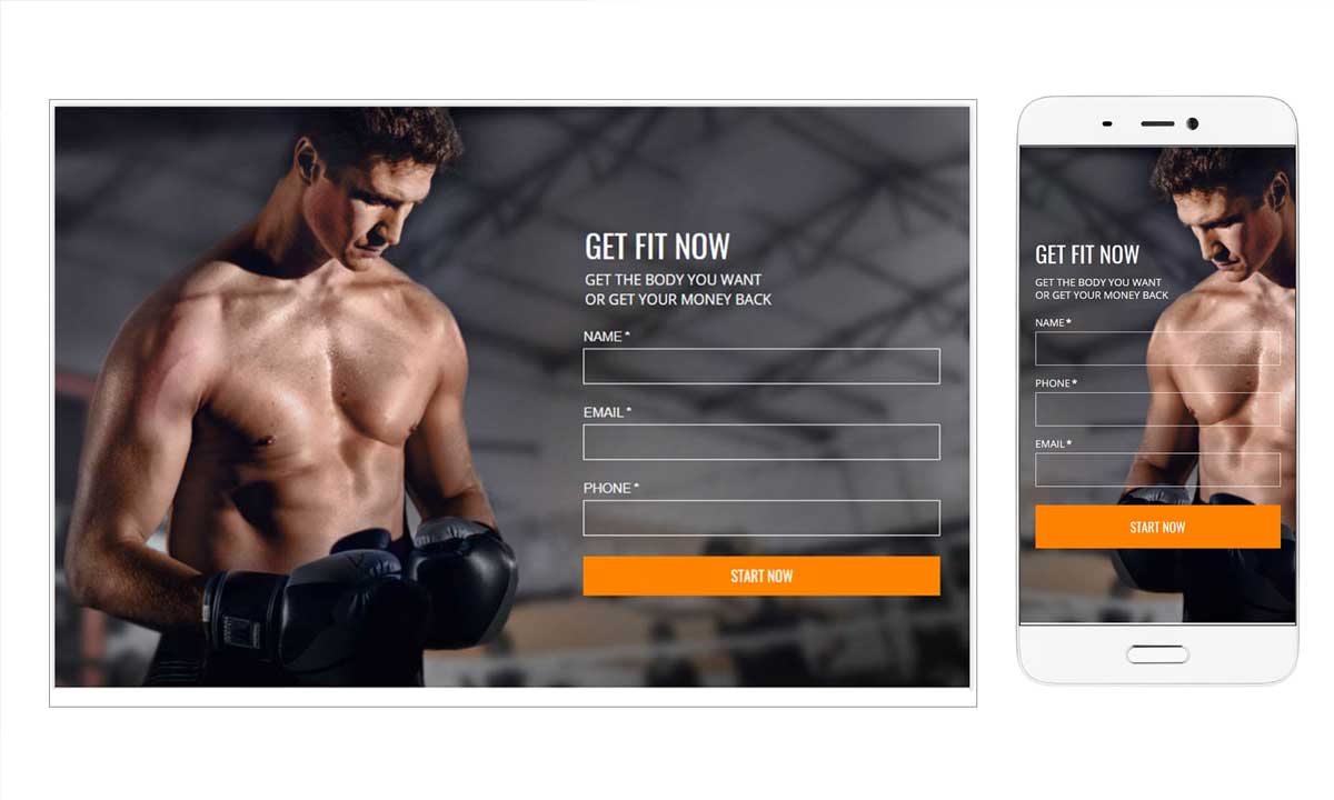 Example of mobile optimization with a responsive landing page for a fitness program.