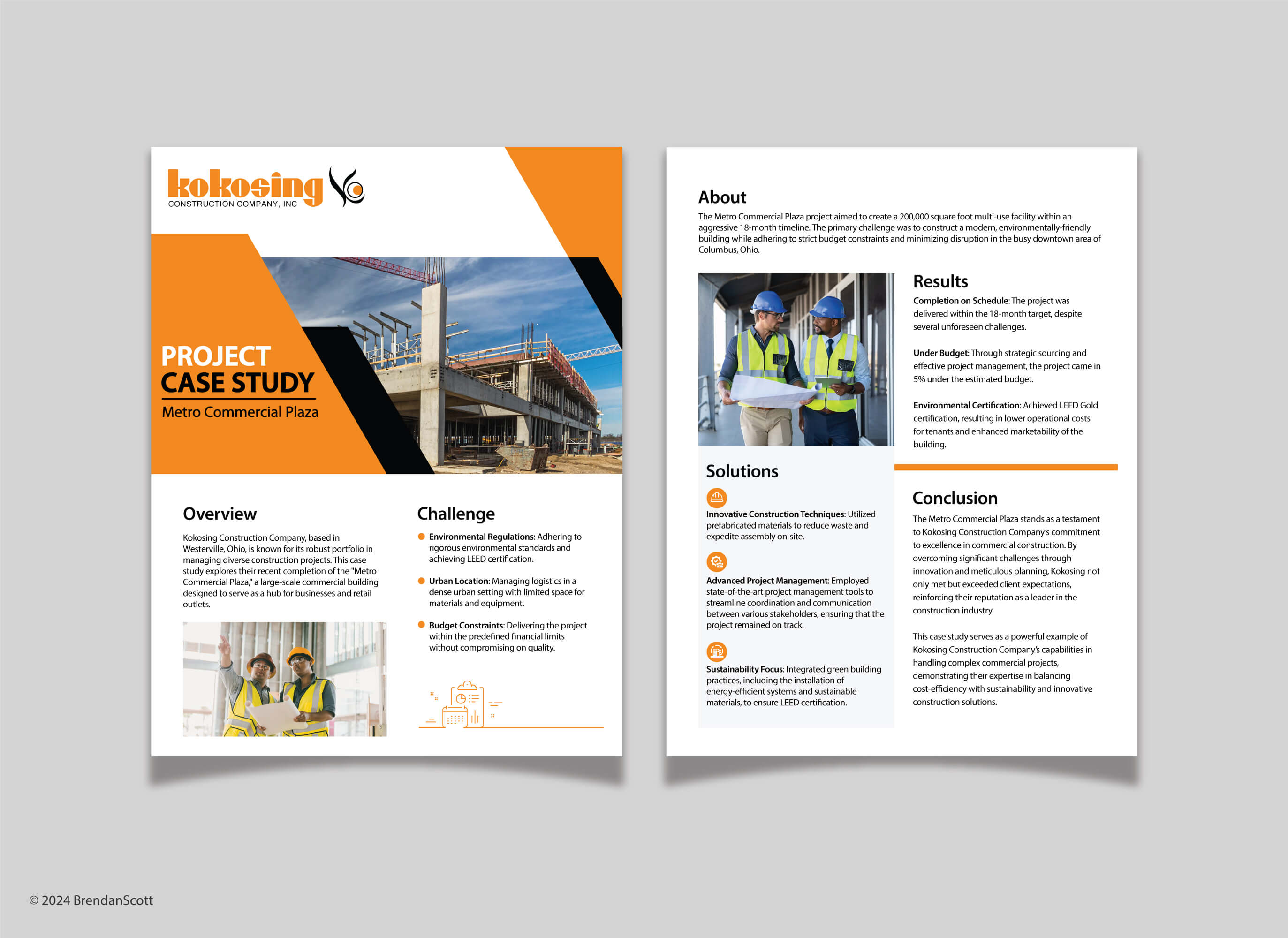 Case study document for Kokosing Construction, highlighting project challenges and solutions.