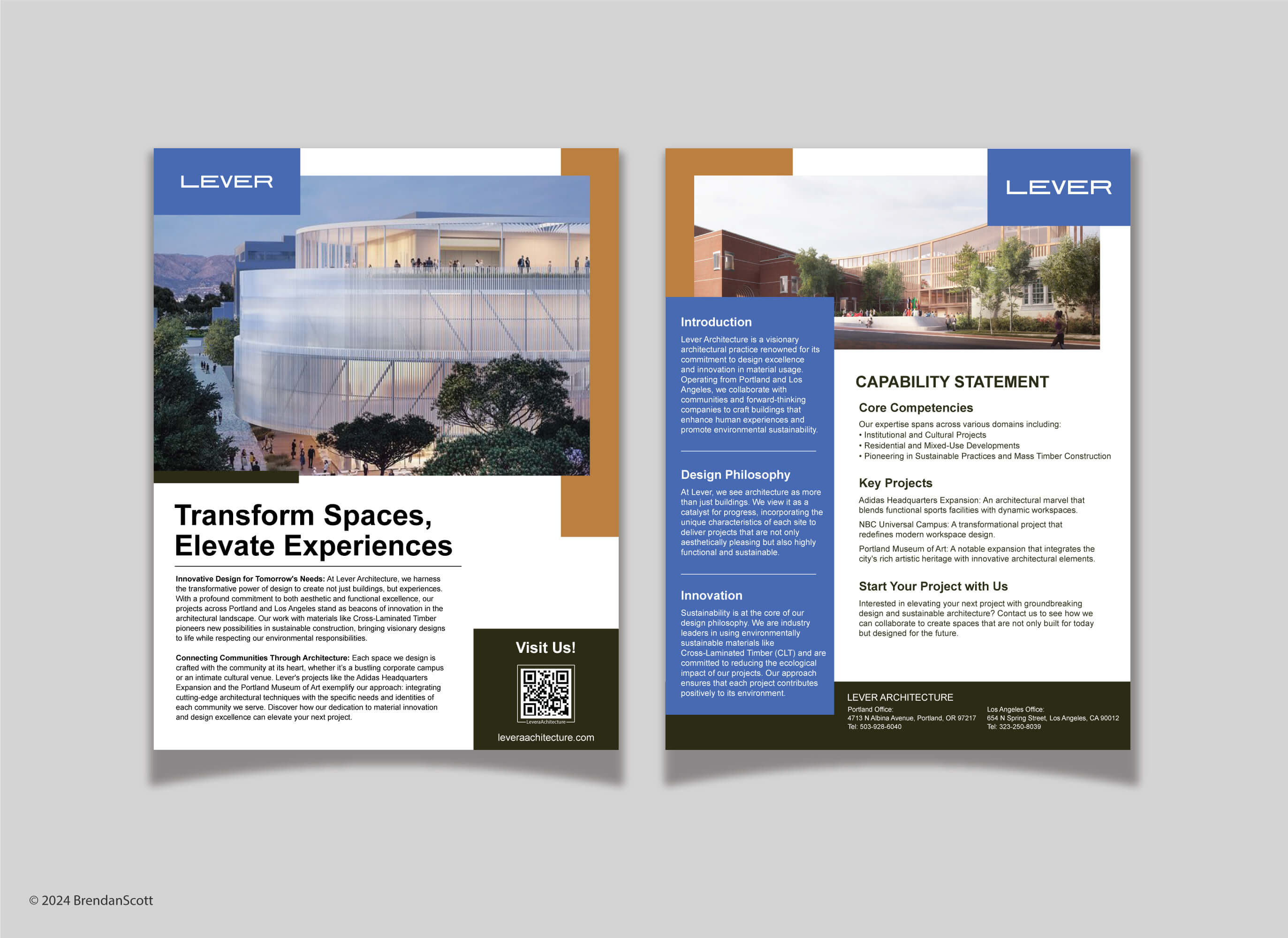 Capability statement for Lever Architecture, featuring core competencies and key projects.